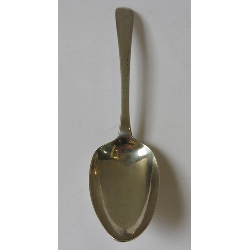 508 - A GEORGE III IRISH SILVER SERVING SPOON, bright cut decorated handle, mark of John Shields, Dublin, ... 