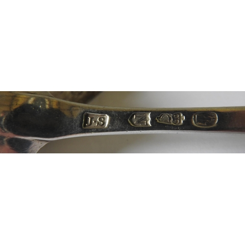 508 - A GEORGE III IRISH SILVER SERVING SPOON, bright cut decorated handle, mark of John Shields, Dublin, ... 