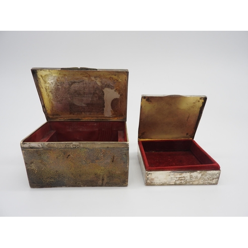 489 - A SILVER ENCASED CARD BOX AND A SILVER ENCASED RING BOX, the card box bears the mark of Gourdel Vale... 