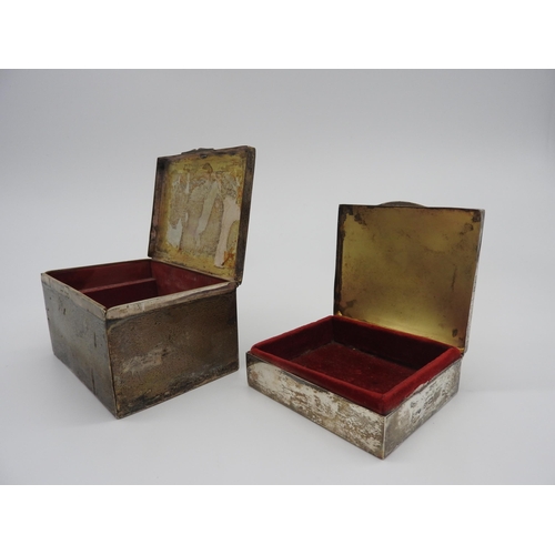 489 - A SILVER ENCASED CARD BOX AND A SILVER ENCASED RING BOX, the card box bears the mark of Gourdel Vale... 