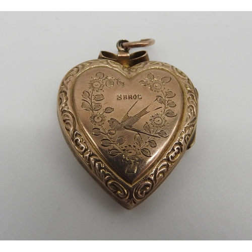 447 - A 19TH CENTURY GOLD FILLED SWEETHEART LOCKET, by Sydenham Bros, engraved decoration depicting bird a... 