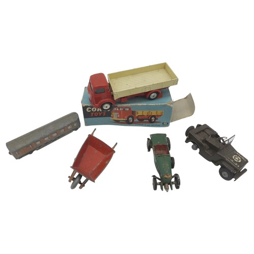 292 - A CORGI TOYS 452 COMMER 5 TON DROPSIDE LORRY, boxed (in damaged box), along with a Dinky Toy wheel b... 