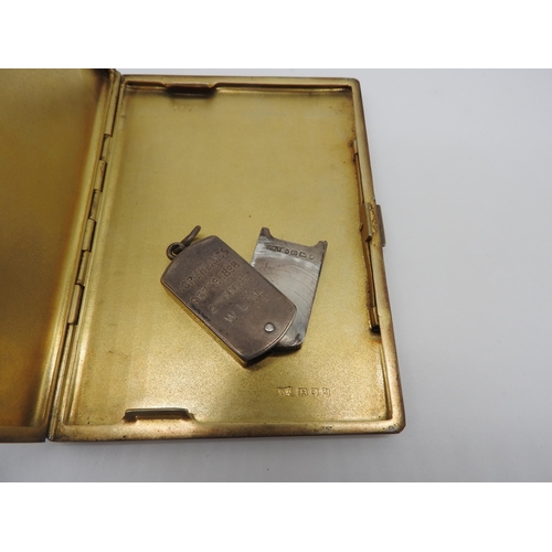 494 - AN ENGINE TURNED SILVER CIGARETTE CASE AND PRESENTATION FOLDING VESTA, the cigarette case bears the ... 