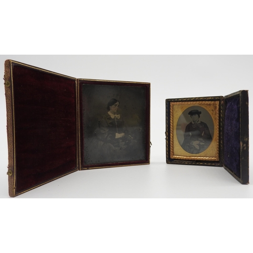 277 - TWO MID 19TH CENTURY LEATHER CASED DAGUERROTYPE PORTRAITS, circa 1860, the larger portrait bearing a... 