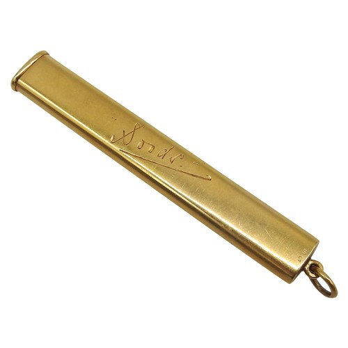 460 - A GOLD PROPELLING PENCIL, stamped 18ct, engraved with signature, 7 cm long, weight 8 grams