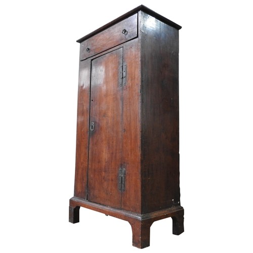 51 - A LATE 18TH / EARLY 19TH CENTURY FRUIT WOOD MUSIC CUPBOARD, long frieze drawer above cupboard space ... 