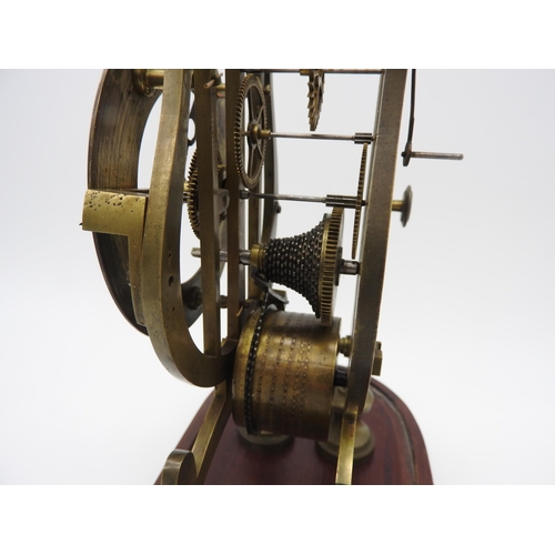 180 - A 19TH CENTURY BRASS FUSEE SKELETON CLOCK, 11 cm dial with Roman numerals, the scrolling plates unit... 