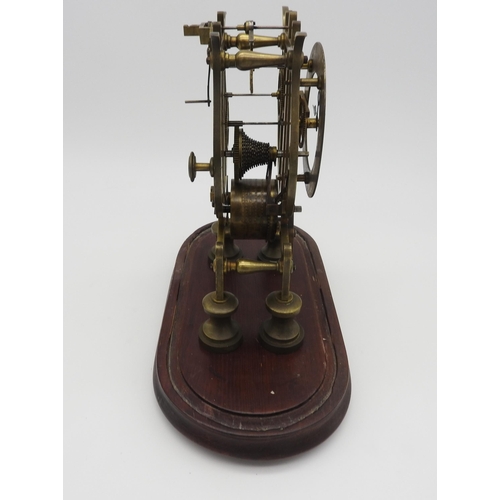 180 - A 19TH CENTURY BRASS FUSEE SKELETON CLOCK, 11 cm dial with Roman numerals, the scrolling plates unit... 