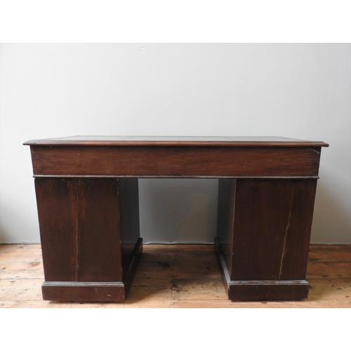 24 - A LATE 19TH CENTURY MAHOGANY WRITING DESK, a leather inset top section with three frieze drawers (on... 