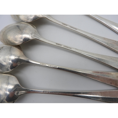 524 - FIVE BIRKS STERLING SILVER DESSERT SPOONS AND FIVE TEASPOONS, the larger spoons measuring 18 cm long... 