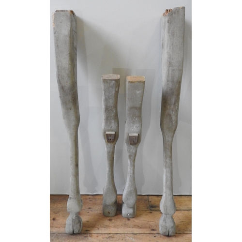 92 - TWO PAIRS OF STYLISED TABLE LEGS, in the form of camel legs, the longer pair measuring 127 cm, the s... 