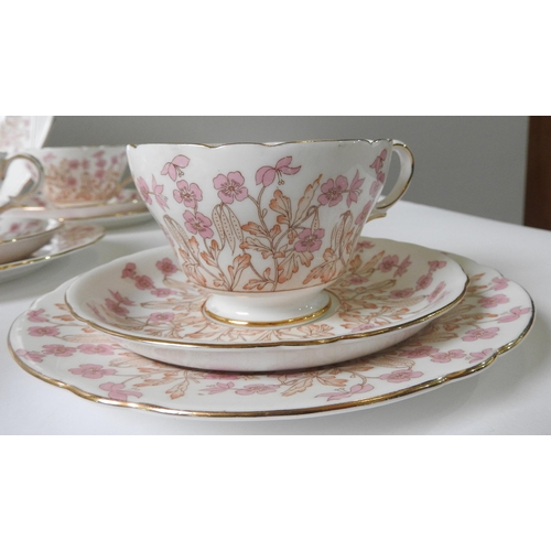 248 - A VINTAGE SHELLY TEA SET, floral pattern on cream ground, twelve place setting with two serving plat... 