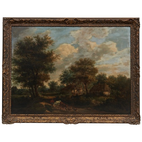 404 - HENRY MILLBOURNE (1781-1826) OIL PAINTING ON PANEL OF PASTORAL DROVING SCENE, unsigned, annotated la... 