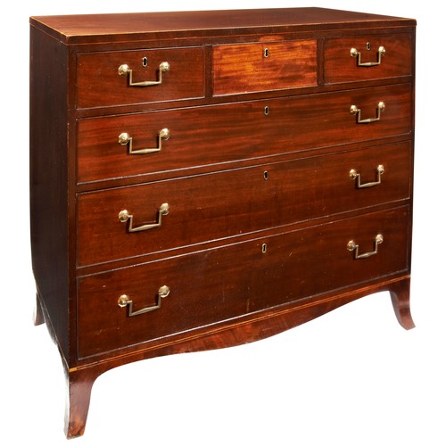 13 - A GEORGE III SCOTTISH MAHOGANY CHEST OF DRAWERS, string inlaid plinth top, three short drawers over ... 