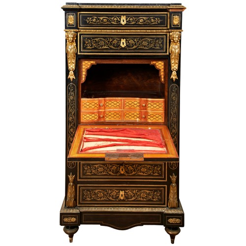 123 - A FINE NAPOLEON III BOULLE SECRETAIRE CHEST BY CHARLES GUILLAUME DIEHL19TH CENTURYwith line and scro... 