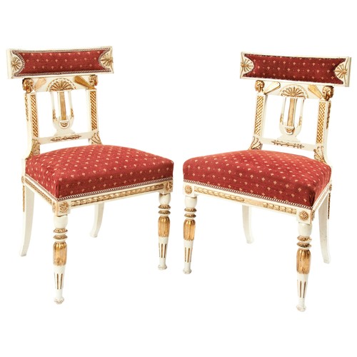 115 - A SET OF SIX GUSTAVIAN PAINTED GILTWOOD CHAIRSEARLY 19TH CENTURYin the Neo-Classic style, the padded... 