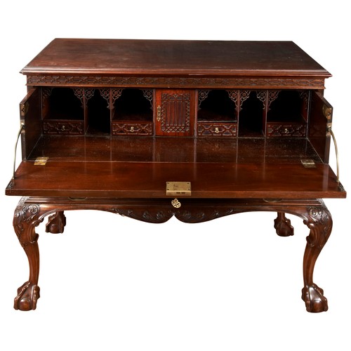 82 - A GEEORGE III STYLE MAHOGANY SECRETAIRE CIRCA 1900the rectangular top with moulded edge, above a fal... 