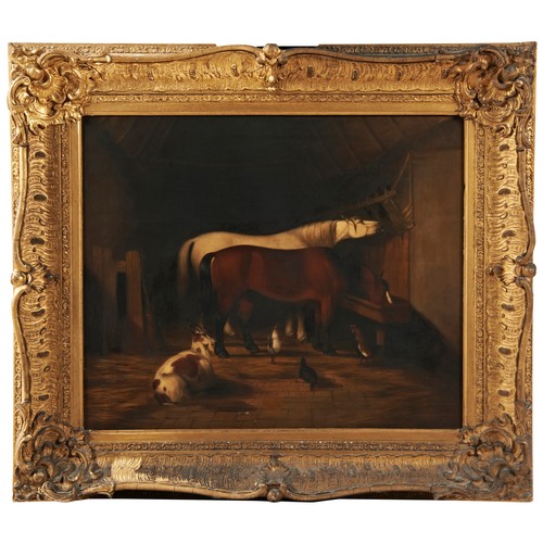 416 - BRITISH SCHOOL (19TH CENTURY)HORSE AND ANIMALS IN A STABLEoil on canvas, framed51cm x 61cm... 