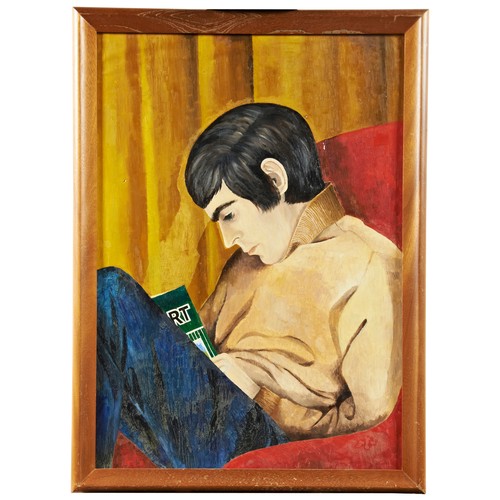 353 - TWO 20TH CENTURY PORTRAIT OIL PAINTINGS, one nude scene and one of gentleman reading, along with a s... 