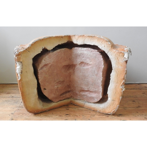 302 - AN OVERSIZED PORK PIE THEATRICAL PROP, constructed from canvas covered polystyrene, 60 cm high x 80 ... 