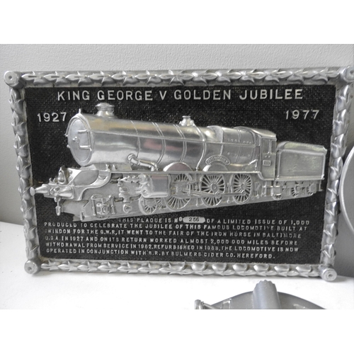 280 - A CAST ALUMINIUM PLAQUE PRODUCED TO COMMEMORATE THE JUBILEE OF THE LOCOMOTIVE KING GEORGE V, 1927-19... 