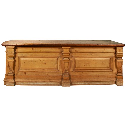 29 - A LARGE 19TH CENTURY HABERDASHERY COUNTER, comprised of a substantial mahogany counter top sat upon ... 