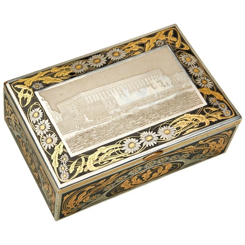 591 - A SWEDISH STEEL CIGAR BOX By Emil Olsson, the lid etched with a view of the Royal Palace in Stockhol... 