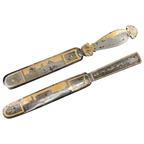 592 - A SWEDISH GILDED AND POLISHED STEEL LETTER KNIFE , the blade decorated with the Royal Palace, Stockh... 