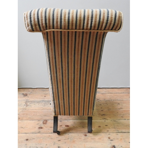 64 - A 19TH CENTURY PRIE DIEU CHAIR, recovered in a contemporary gold and blue stripe material, the turne... 