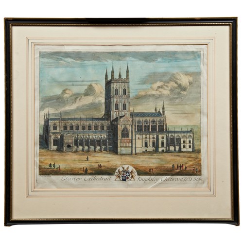 355 - A PAIR OF 19TH CENTURY COLOUR LITHOGRAPHS OF GLOUCESTER CATHEDRAL AND GLOUCESTER CITY, 37 x 45 cm