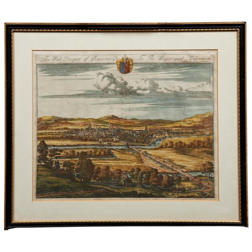 355 - A PAIR OF 19TH CENTURY COLOUR LITHOGRAPHS OF GLOUCESTER CATHEDRAL AND GLOUCESTER CITY, 37 x 45 cm