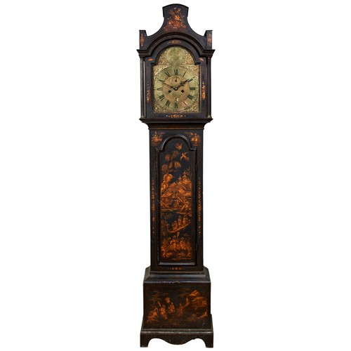 188 - GEORGE III BLUE JAPANNED LONGCASE CLOCK, BY JOHN CARNE, PENZANCE18TH CENTURYthe arched brass dial si... 