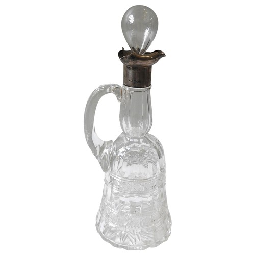 258 - A EDWARDIAN CUT GLASS CLARET JUG, with tricorn silver collar/spout, bears the mark of Thomas Webb &a... 