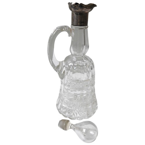 258 - A EDWARDIAN CUT GLASS CLARET JUG, with tricorn silver collar/spout, bears the mark of Thomas Webb &a... 