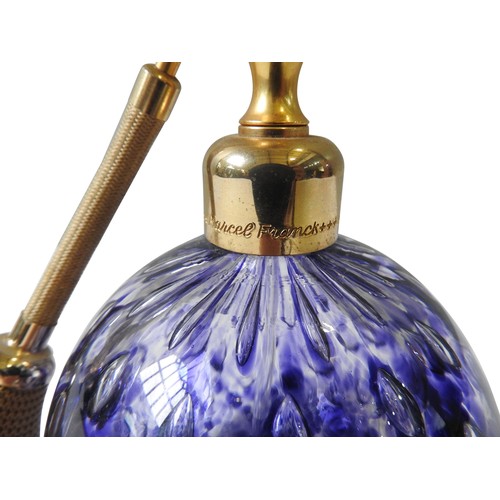 261 - A VINTAGE MARCEL FRANCK PERFUME ATOMISER, circa 1940, globular form, bubbled glass with an amethyst ... 