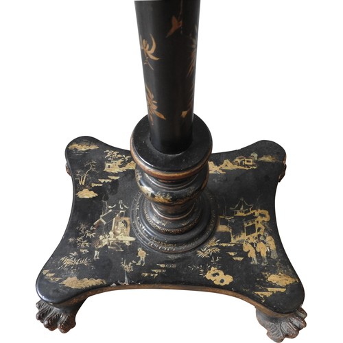 162 - A CHINOSERIE STANDARD LAMP, black ground with gilt floral decoration to the 20th century pillar, rai... 