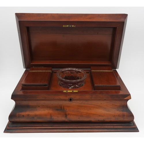 429 - A LARGE MAHOGANY FANCY SARCOPHAGUS SHAPED TEA CADDY, circa 1820, the interior with two slot in caddi... 