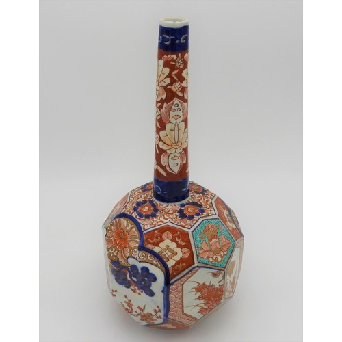 201 - JAPANESE IMARI FACETTED BOTTLE VASEMEIJI PERIOD (1868-1912)decorated in the typical palette35cm high... 