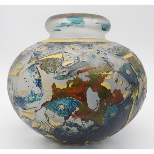 266 - A VINTAGE 'LE VERRE FRANCAIS' CAMEO GLASS VASE, compressed globular form, etched and overlaid decora... 