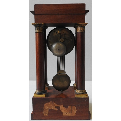 171A - A 19TH CENTURY FRENCH WALNUT PORTICO CLOCK, enamel dial with a laurel decorated gilt metal surround,... 