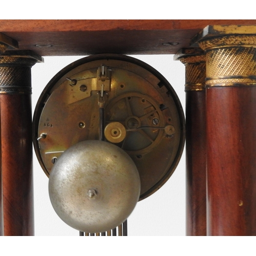 171A - A 19TH CENTURY FRENCH WALNUT PORTICO CLOCK, enamel dial with a laurel decorated gilt metal surround,... 