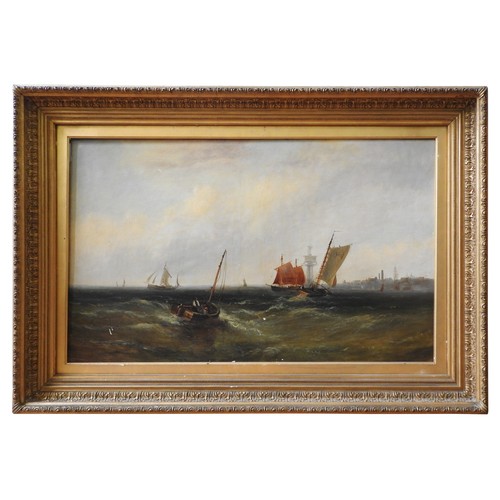 420A - JOHN CALLOW (1822-1878) OIL PAINTING ON CANVAS OF SMALL SAILBOAT IN CHOPPY SEAS, signed in bottom le... 