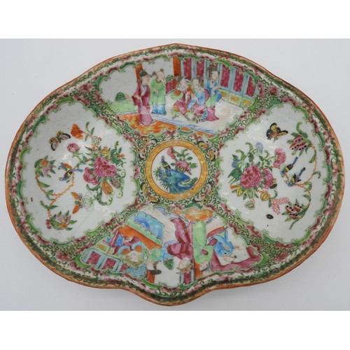 203 - A CHINESE FAMILLE ROSE DISHQING DYNASTY, 19TH CENTURYpainted with courtiers, butterflies and flowers... 