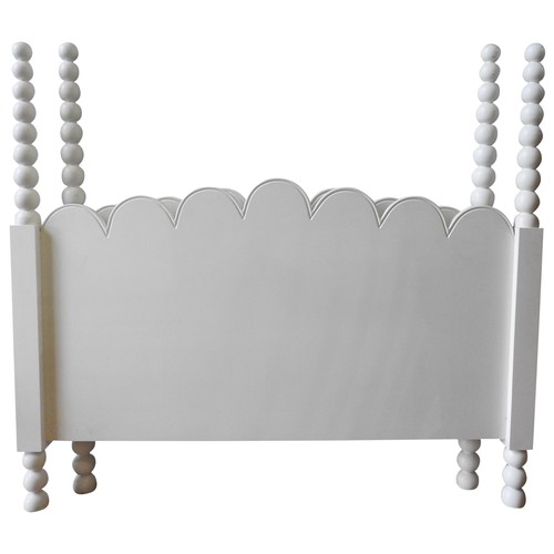 46 - TWO LARGE CONTEMPORARY HEADBOARDS, with bobbin pillars and scalloped top edge, cream painted, the la... 