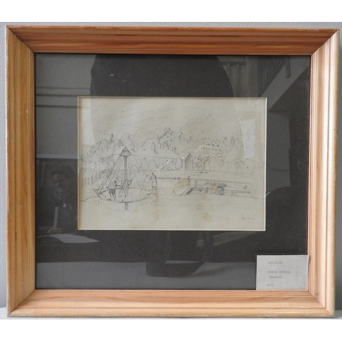 395 - HARRY EPWORTH ALLEN, PLAY PARK WITH FIGURES IN A NORTHERN LANDSCAPE, PENCIL ON PAPER, and another by... 