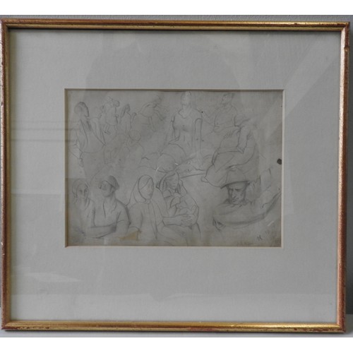 395 - HARRY EPWORTH ALLEN, PLAY PARK WITH FIGURES IN A NORTHERN LANDSCAPE, PENCIL ON PAPER, and another by... 