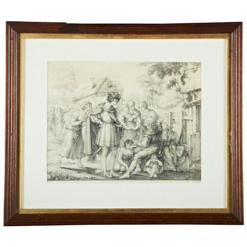 139 - A GOOD QUALITY 19TH CENTURY PENCIL DRAWING, depicting landowner evicting tenants, unsigned, 17 x 21 ... 