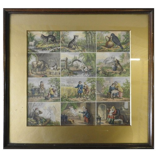 166 - GEORGE BAXTER (1804-1867) 'AESOP'S FABLES' LITHOGRAPH, comprised of twelve scenes, 22 x 23.5 cm