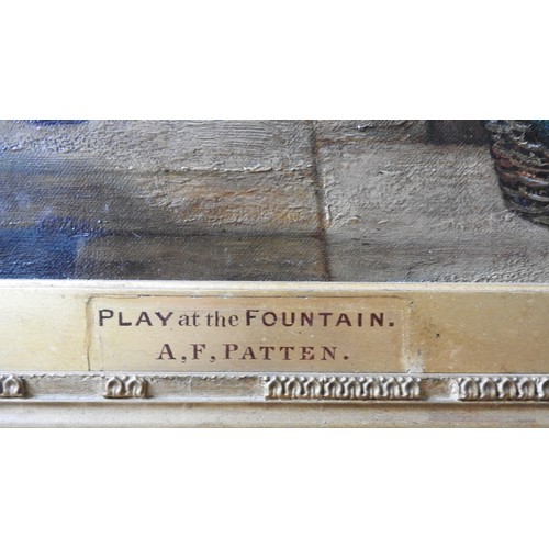 223 - ALFRED FOWLER PATTEN (1829-1888) 'A GAME OF PLAY AT THE FOUNTAIN' OIL ON CANVAS, signed and inscribe... 