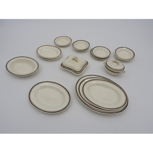 373 - A COLLECTION OF VINTAGE MINIATURE DINNER WARE, cream glazed with concentric border pattern, comprisi... 